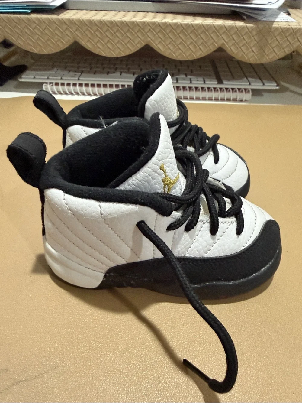 Jordan Kids White Black with Gold Jumpman Baby Sneakers